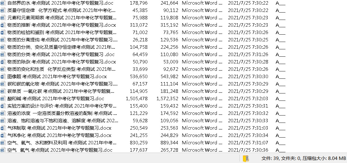2021年中考化学专题复习考点测试word文档插图
