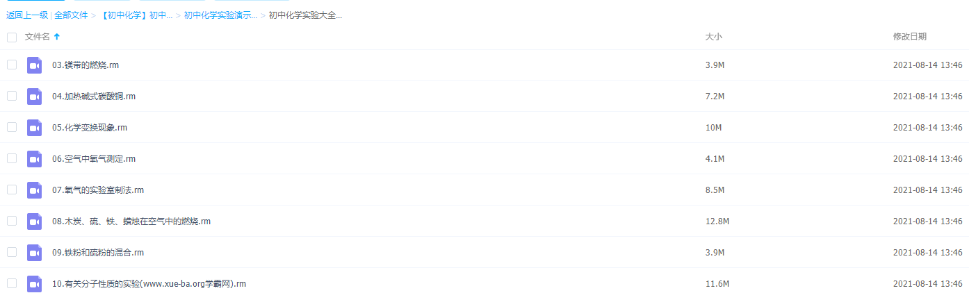 初中化学实验演示视频大全1-10镁燃烧氧气的实验室制法有关分子性质插图