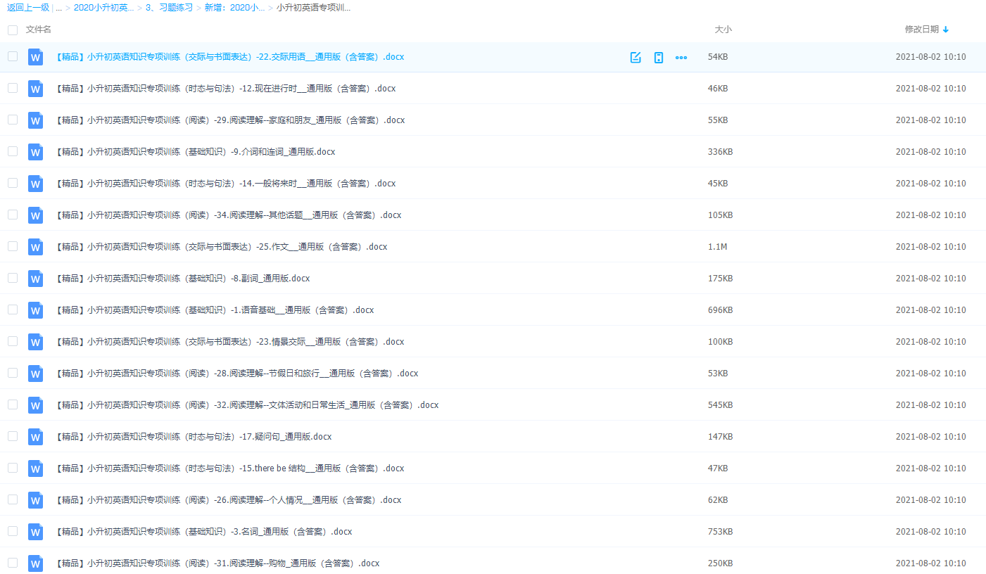 小升初英语专项训练学生版2020小升初英语专项训练插图1 小升初英语专项训练学生版2020小升初英语专项训练插图1