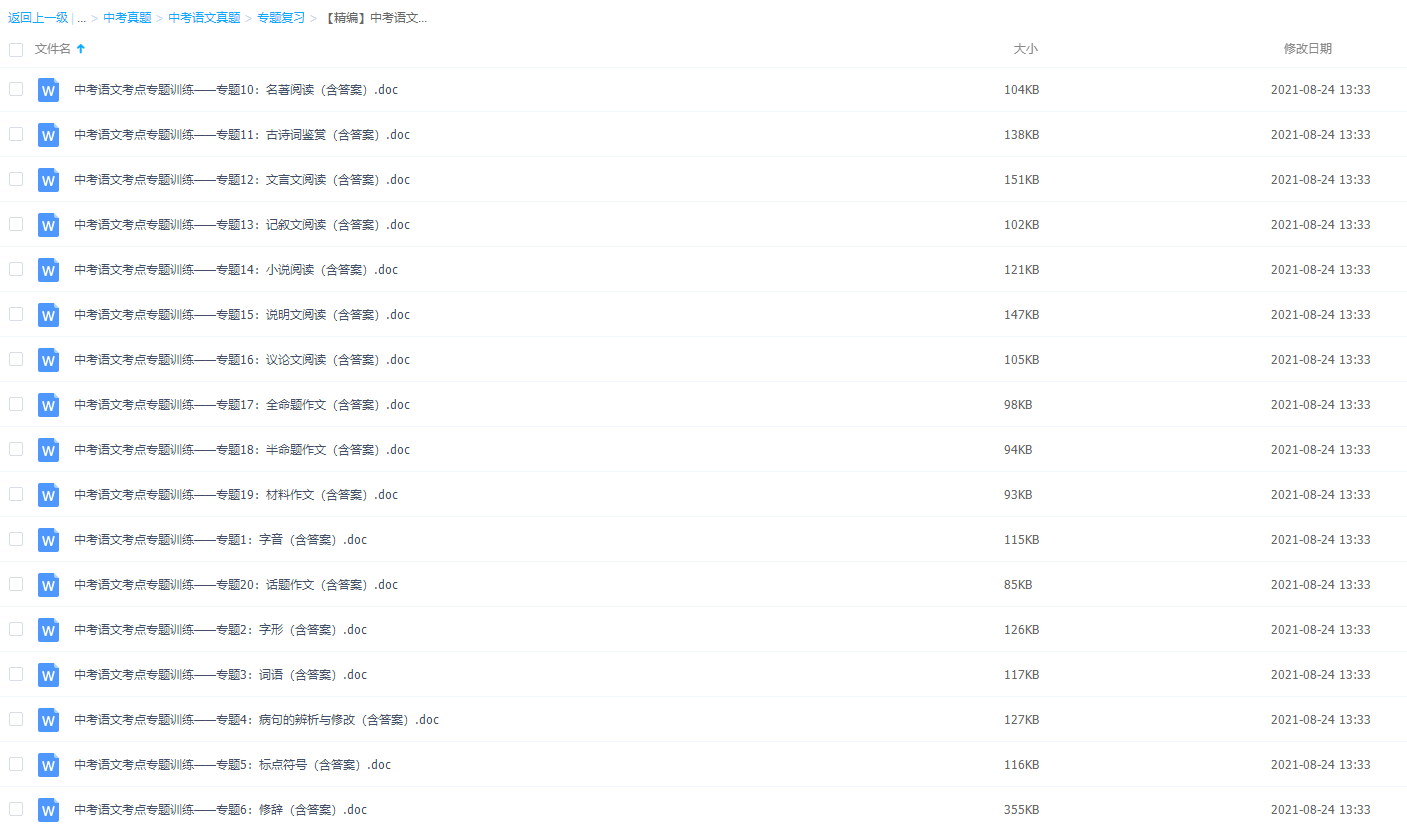 精编中考语文考点专题训练各类阅读理解20份套含答案插图