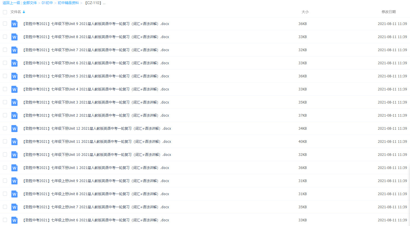 备战2021年中考英语一轮复习词汇+语法讲解(人教版)插图1