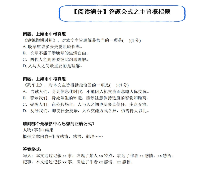 学而思王帆答题公式之主旨概括题（初中语文阅读满分突破）插图